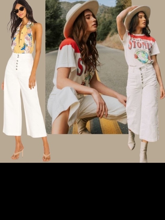 We The Free Denim - We The Free Anthropologie Collette Wide Leg Jeans Crop Ivory Costal Bono Size 31